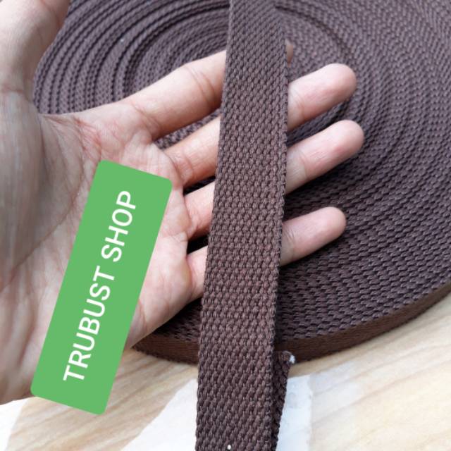 Tali webbing katun coklat tali tas lebar 2.5cm jual ecer meteran