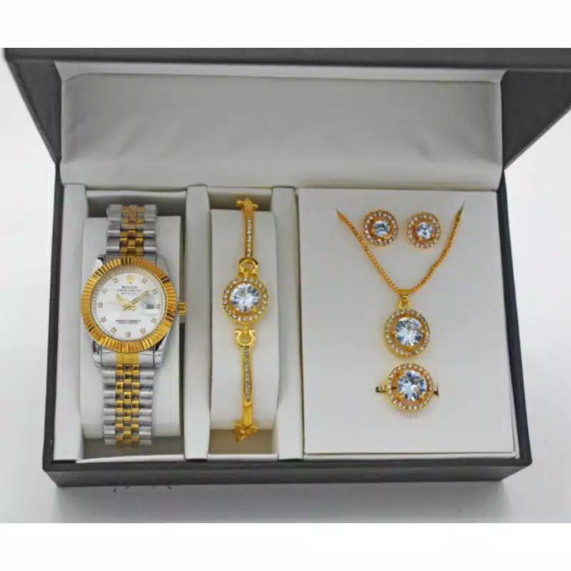 JAM TANGAN WANITA ROLEX SILVER SET