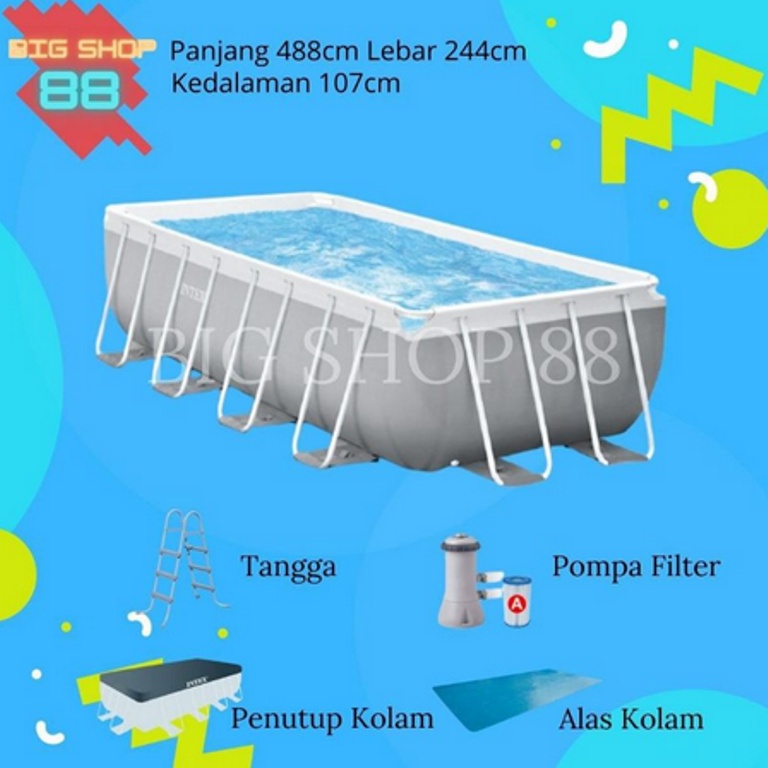 INTEX KOLAM RENANG PORTABLE KOLAM RENANG ANAK JUMBO PRISM POOL FRAME POOL 488CM