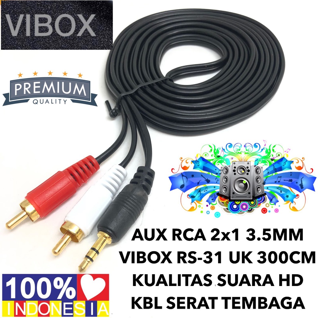 Vibox Kabel Aux Av Rca 2x1 To Jack 3.5mm RC-150 Transparan Cable Jack Audio Speaker Untuk Hp Pc Tv Amplifier Multi Media 1.5M