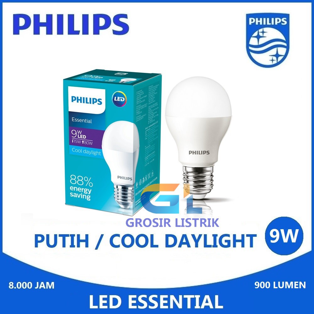 Lampu Philips LED Essential 9W Putih Cool Daylight 6500K (9 Watt 9 W 9Watt) Original Grosir Promo