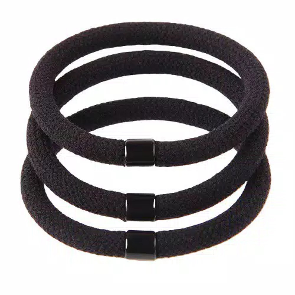 FJCO - Ikat Rambut Korea PolosTebal / Karet Rambut / Kuncir Rambut / Kunciran Rambut KM-034-hitam