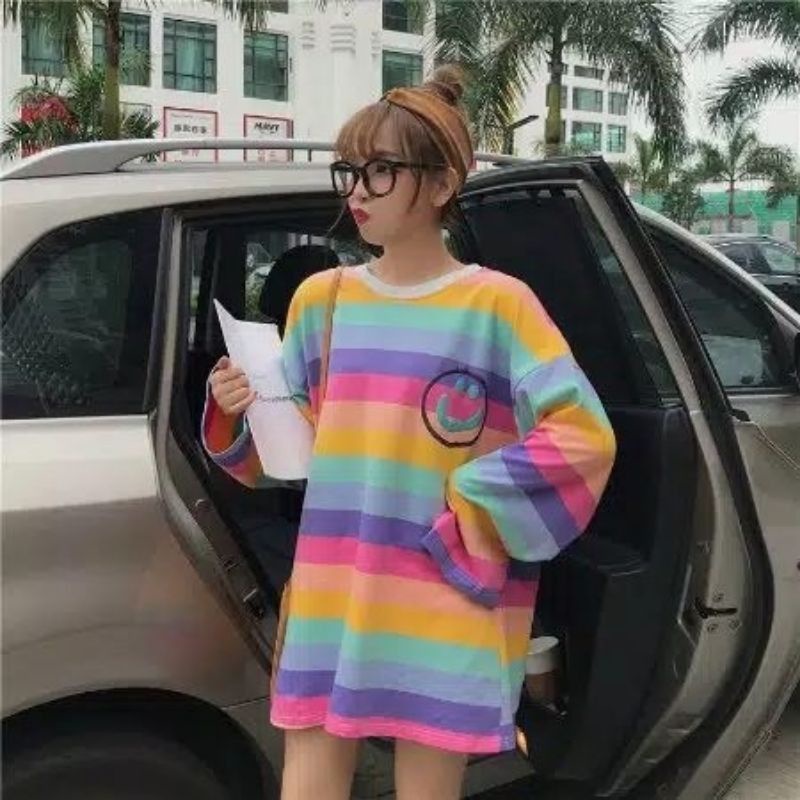 KAOS RAINBOW SMILE PANJANG / KAOS PANJANG SMILE / KAOS SMILE / TSHIRT SMILE / TSHIRT RAINBOW WANITA