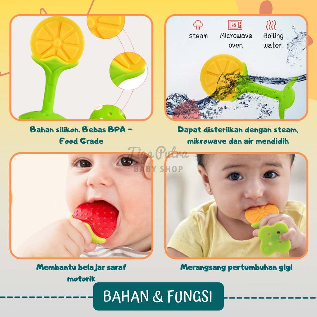 BABY TEETHER BUAH / GIGITAN GIGIT PEGANGAN BAYI BUAH APEL JERUK