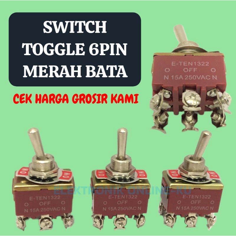 SWITCH TOGGLE 6PIN ON OFF ON MERAH BATA