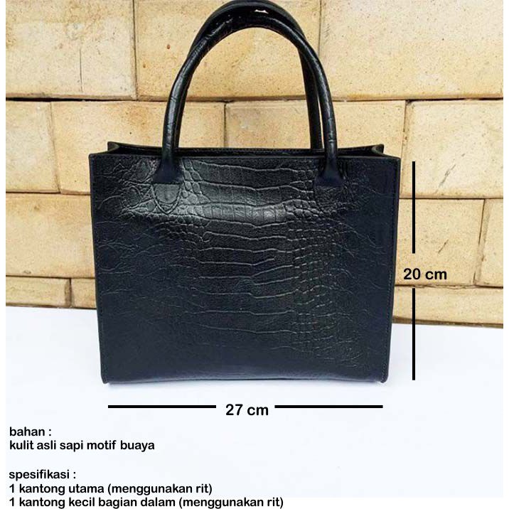 Tas Wanita Kulit Asli Sapi Motif Buaya Warna Hitam - Tas Wanita.Tas Kulit Asli.Tas Kulit Wanita -