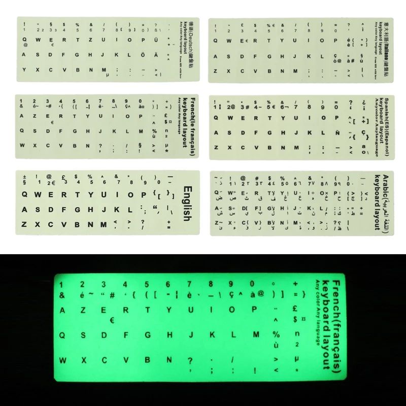 Stiker Keyboard Glow In the Dark Korea Arab English