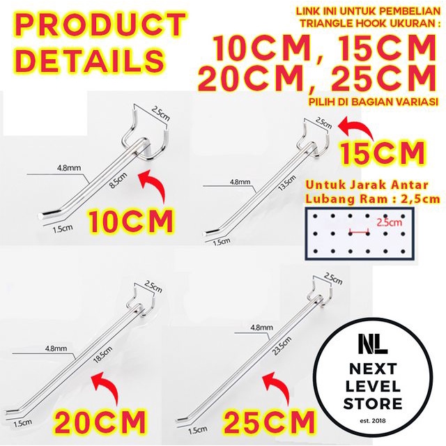 Triangle Hook Ram Tripod 10 15 20 25 CM Besi Stainless Cantolan Besi Tebal 5mm 4.8mm