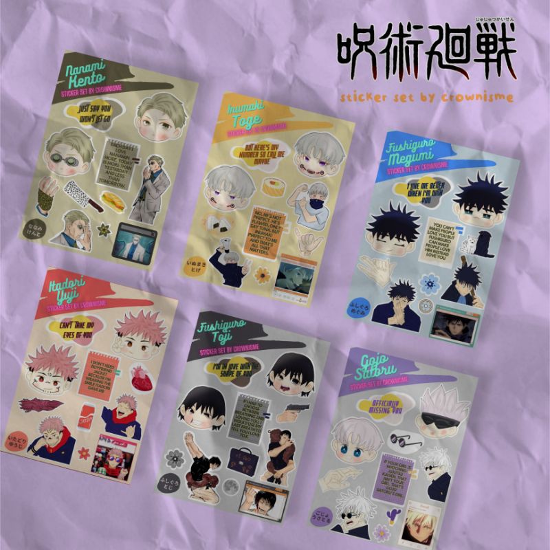 

Aesthetic Sticker Set Jujutsu Kaisen : Gojo, Itadori, Sukuna, Megumi, Inumaki, Nanami, Toji