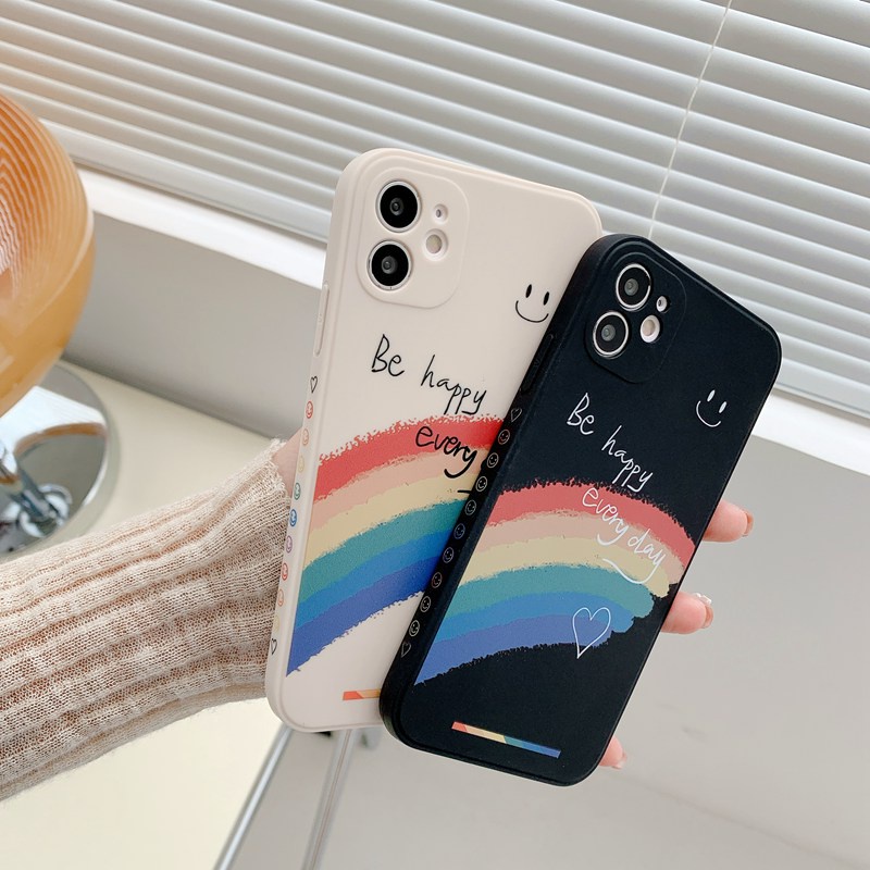 Be Happy Rainbow Soft Case iP iPhone 11 12 13 Pro Max 6 6S 7 8 + Plus SE 2020 X XR XS Max Nice Casing