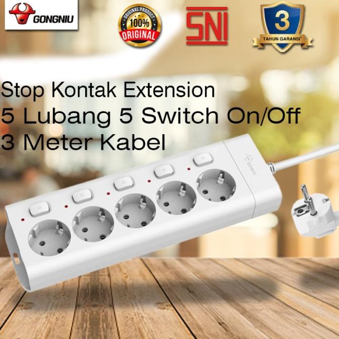 GONGNIU Stop Kontak Multi Switch On Off Kabel Extension