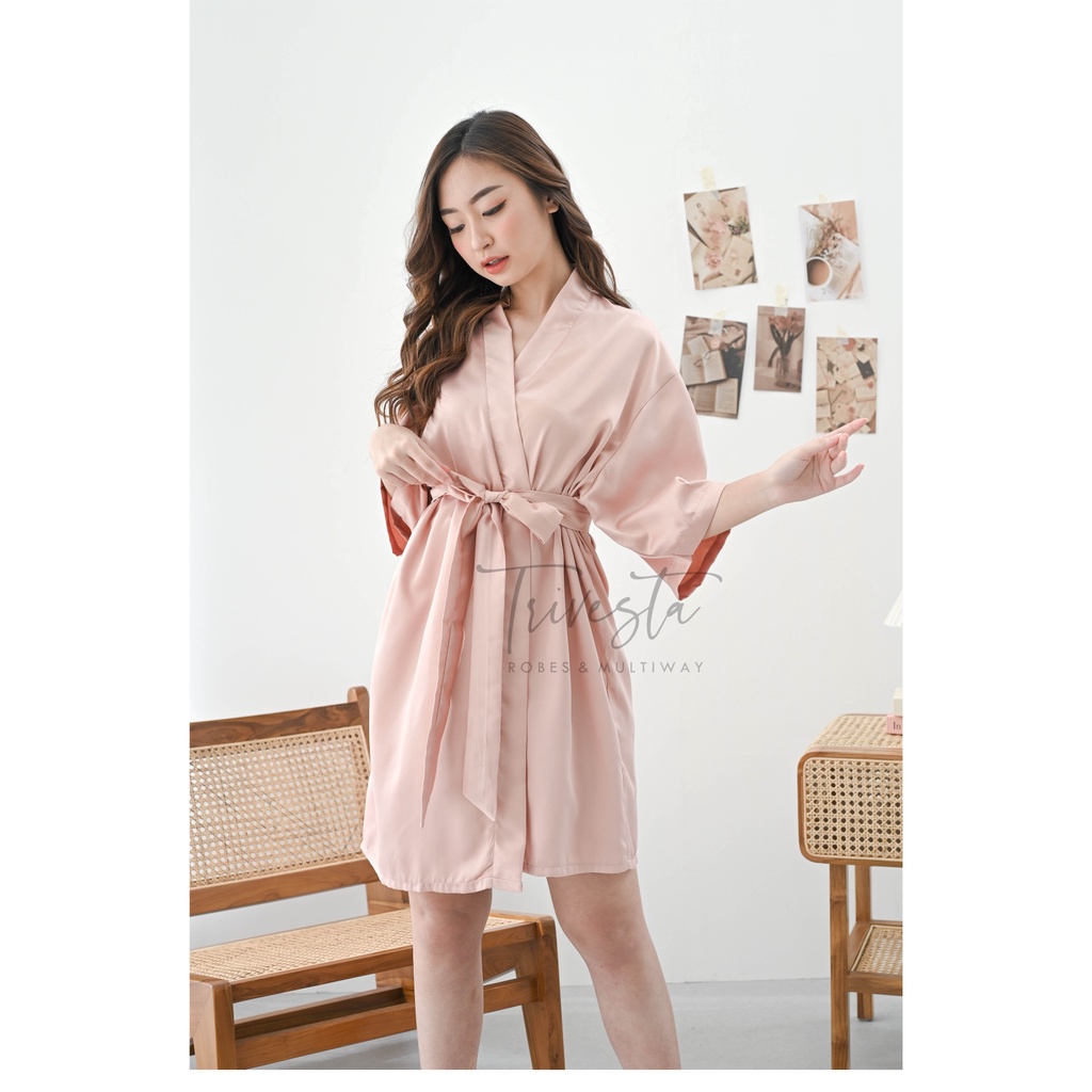 Trivesta Robes - Basic Robe Cokpink - Kimono Robe Bridesmaid Satin + Free Bordir (Tulisan Bebas Bisa Nama)