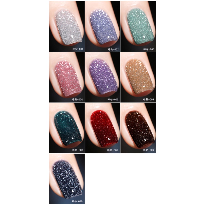 【 COD 】Kutek Gel Flash Night Glitter UV LED Diamond Reflektive Flash On Gel Nail Polish Nail Polish Gel Art/Cat Kuku Gliter Nail polish Gel Art