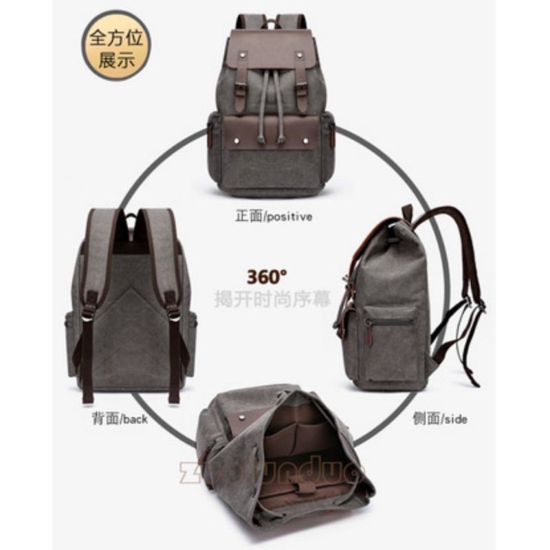 Tas Ransel Kanvas Zou Lun Duo 6048-1 - Tas Legums Import - Tas Sekolah Kuliah Kerja - Tas Punggung