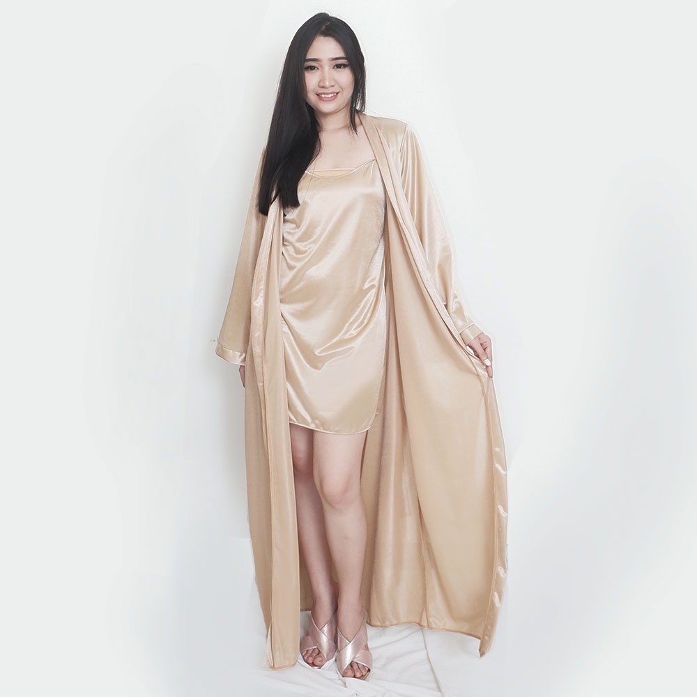 FOLVA bridesmaid kimono set inner dress satin 1509LGSET gold all size