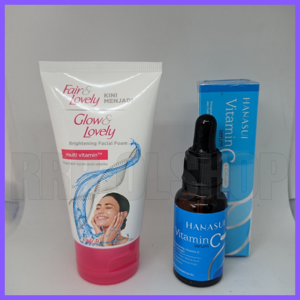 Paket - Serum Vitamin C Plus Collagen Hanasui Biru Original BPOM Dan Facial Foam Fair&amp;Lovely 50ml
