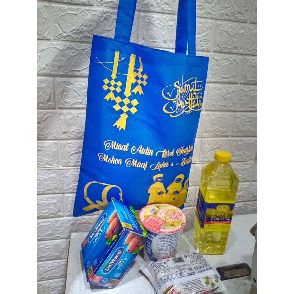 tas lebaran totebag idul fitri sablon 1 warna tempat parsel tali panjang harga termurah