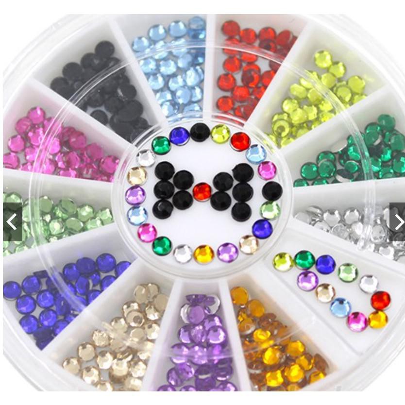 12 Colors Glitters 3mm Acrylic Nail Decoration Stickers DIY Nail Tips Wheel