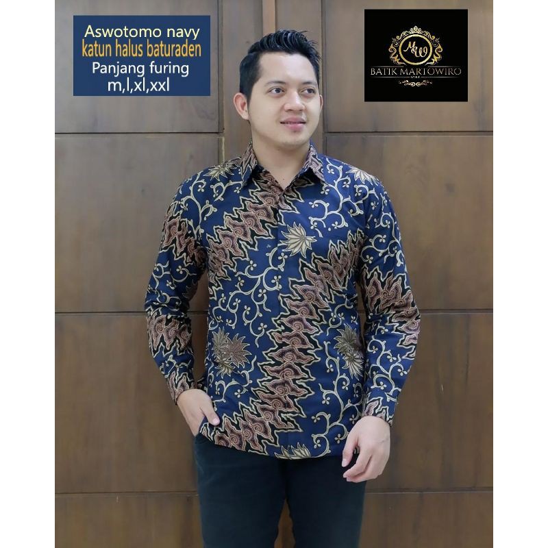 Kemeja Batik Lengan Panjang Pria ASWOTOMO NAVY