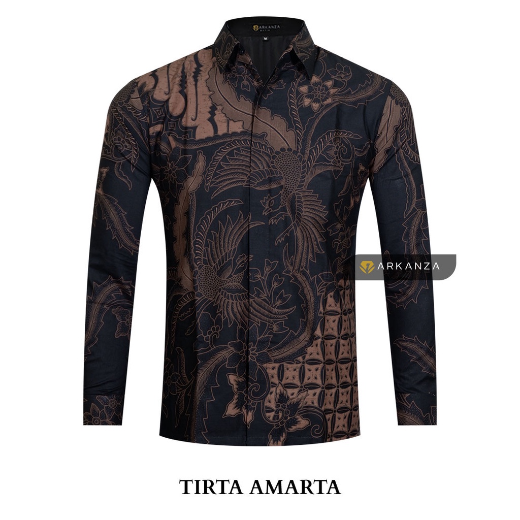 BATIK ARKANZA Motif TIRTA AMARTA Kemeja Baju Batik Pria Cowok Laki Laki Slimfit Full Lapis Furing Lengan Panjang