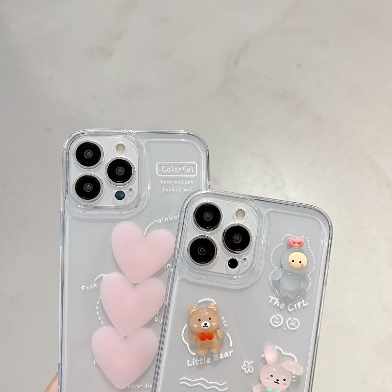 Casing iPhone 13 12 11 Pro MAX X XR XS MAX 7 8 Plus Transparan Motif Hati Dan Hewan Lucu