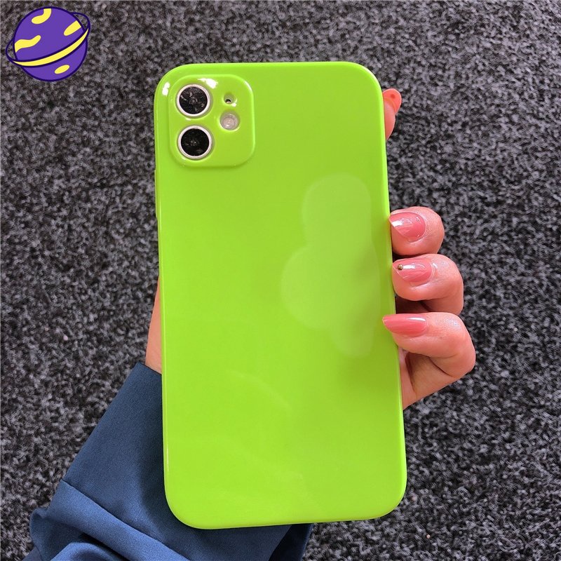 Soft Case TPU Warna Hijau Fluorescent Untuk iPhone 14 13 12 11 Pro X XS MAX XR Se20 7 8 Plus