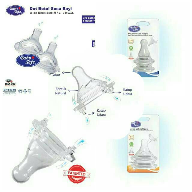 DOT NIPPLE BABY SAFE DOUBLE VALVES WIDE NECK NIPPLE ISI 2-BELLA SHOP