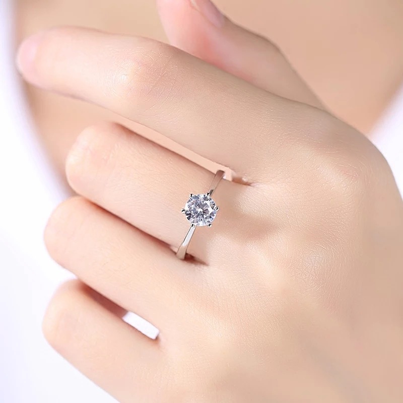 Cincin Kawin Pertunangan dengan Enam Rahang Zirkon Untuk Wanita Ring Adjustable-2