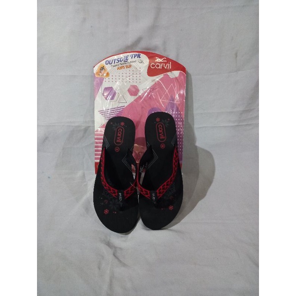 Sandal jepit wanita CARVIL DELLA-L BLK/RED
