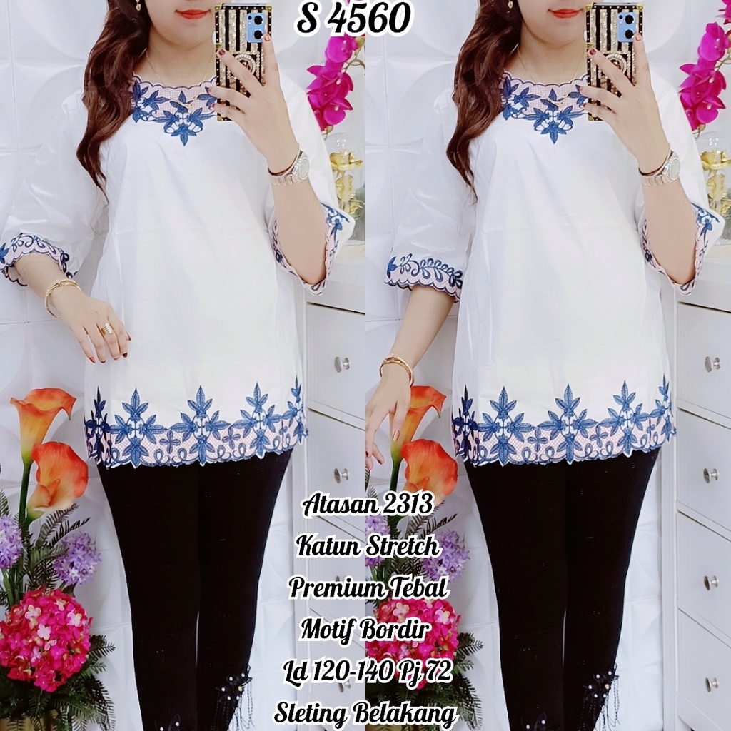 STYLE 45. BAJU ATASAN BLOUSE PUTIH SUPER JUMBO KATUN MOTIF BORDIR/PAKAIAN WANITA BLOUSE CANTIK PREMI