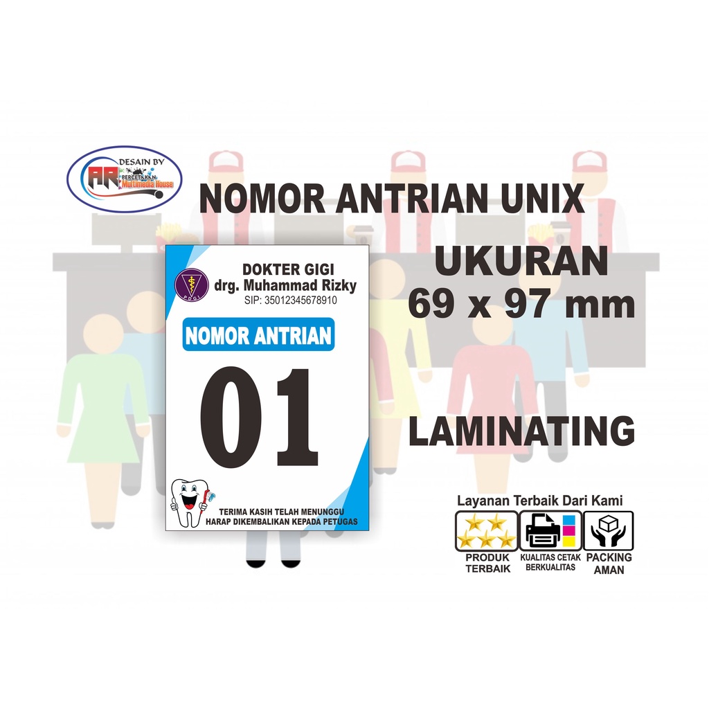 

Nomer Antrian Kertas bc + Laminating | min 16 pcs | Free Desain