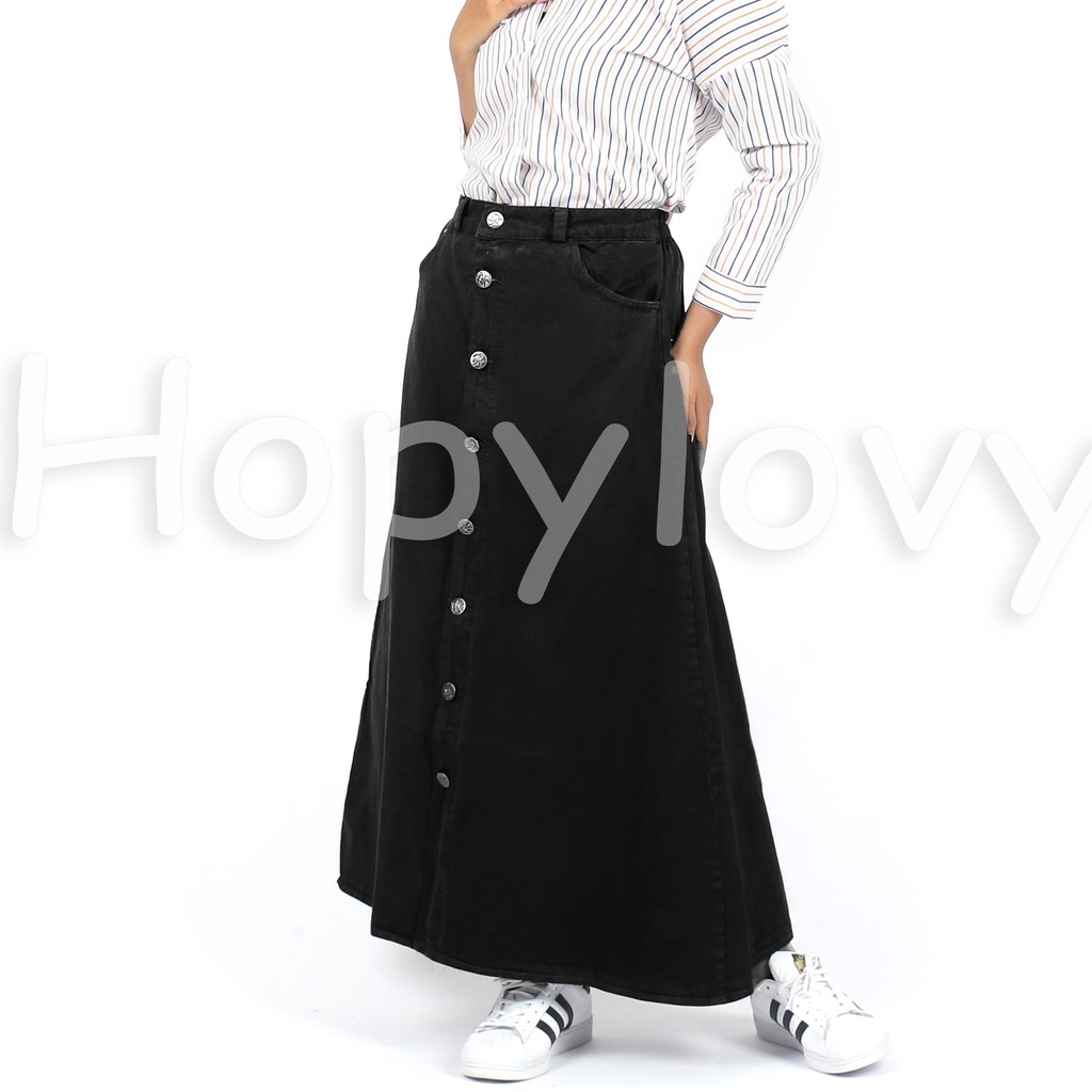 HOPYLOVY - Rok Jeans Panjang Button Up Fabian-[3028] HITAM