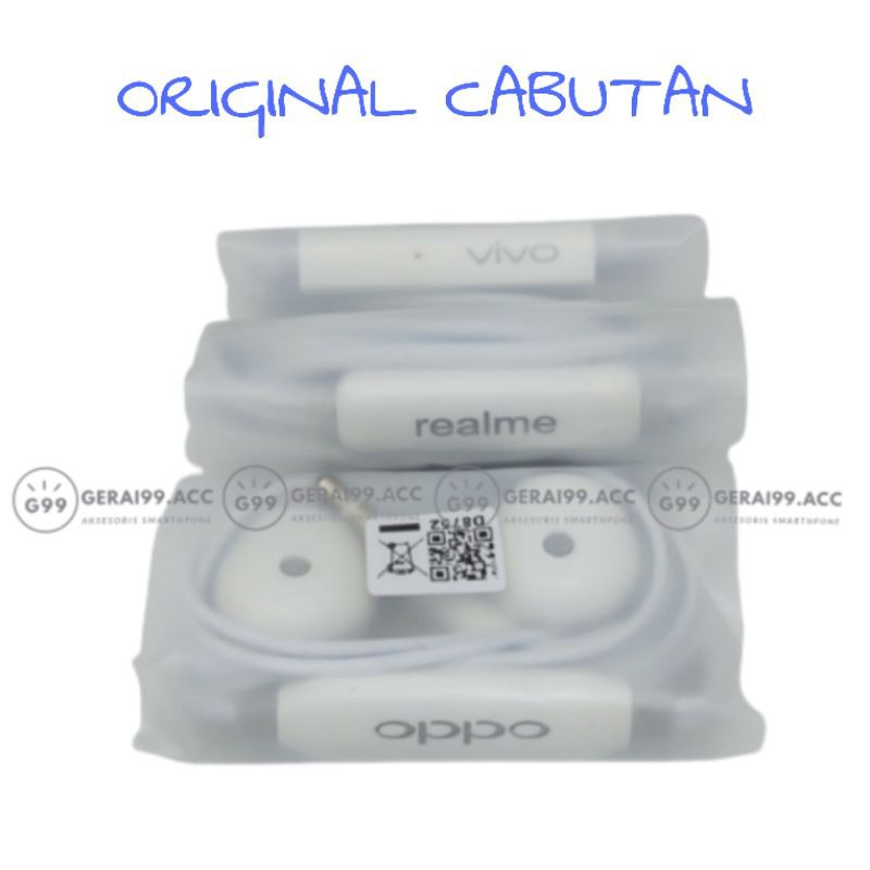 HANDSFREE BRAND OPPO VIVO REALME ORIGINAL CABUTAN HEADSET BAWAAN HP