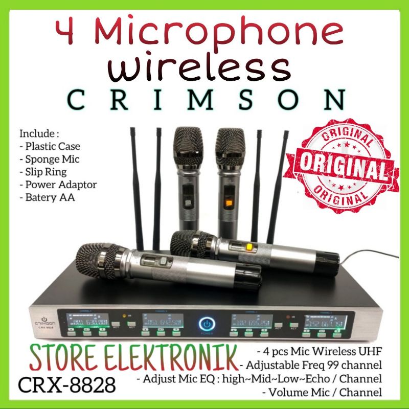 4 Microphone Wireless CRIMSON CRX 8828 Original Bisa Jarak Jauh