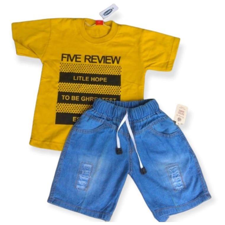 SETELAN ANAK LAKI2 JINS SOBEK + KAOS DITRO BOMBOGIE UKURAN 1-7 TAHUN ◦ Wf31au22ᵀ