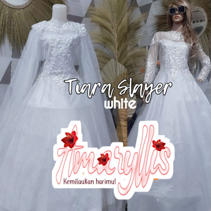 Gaun Pengantin Slayer Bahu Tiara / Gaun Akad Nikah / Gamis Brokat / Gaun Tile