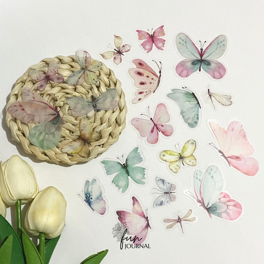 

BUTTERFLY TRANSPARANT STICKER STIKER FLAKES UNTUK JOURNAL JURNAL PLANNING PLANNER SCRAPBOOK DIY BUJO