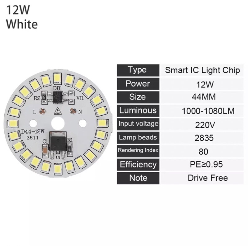 DIY Lampu LED Bulb SMD 12W AC220V Input SMART IC Putih LED Bean