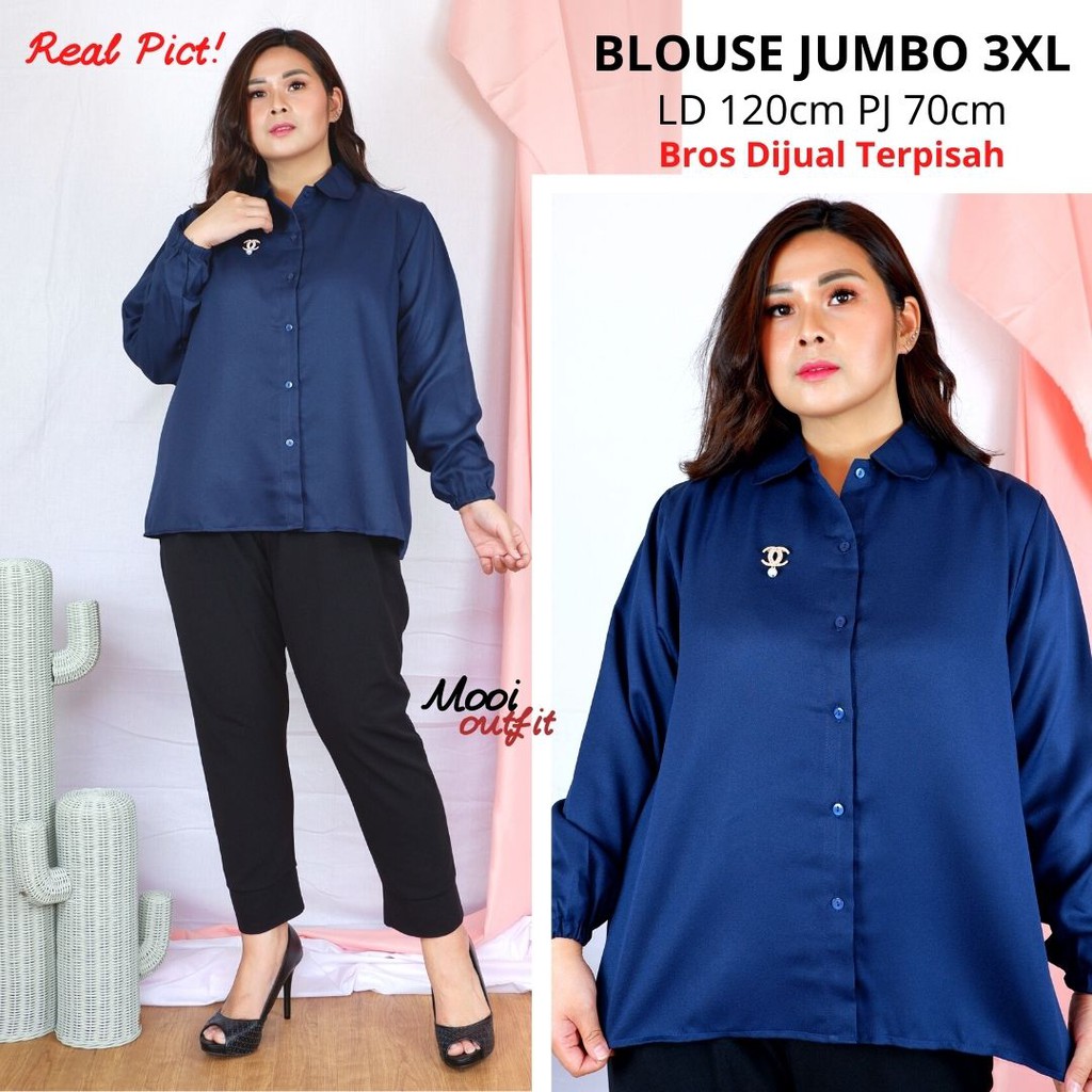 Kemeja Jumbo Wanita / Kemeja Wanita Jumbo Ld 120 / Kemeja Polos Jumbo Wanita / Atasan Wanita Jumbo / Blouse Wanita Jumbo