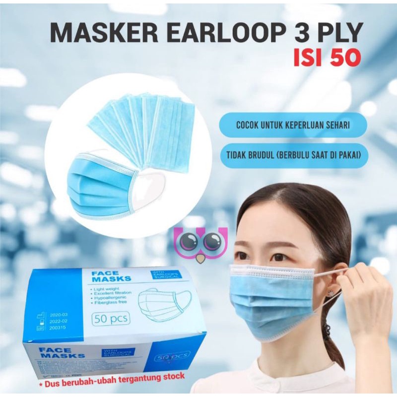 Jual [366SH] Masker Medis Earloop 50pcs /BOX Masker Kesehatan 3ply ...