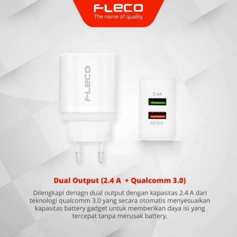 Charger Fleco F-180 Usb Micro Fast Charging QuickCharge 3.0 Quallcomm 2 USB