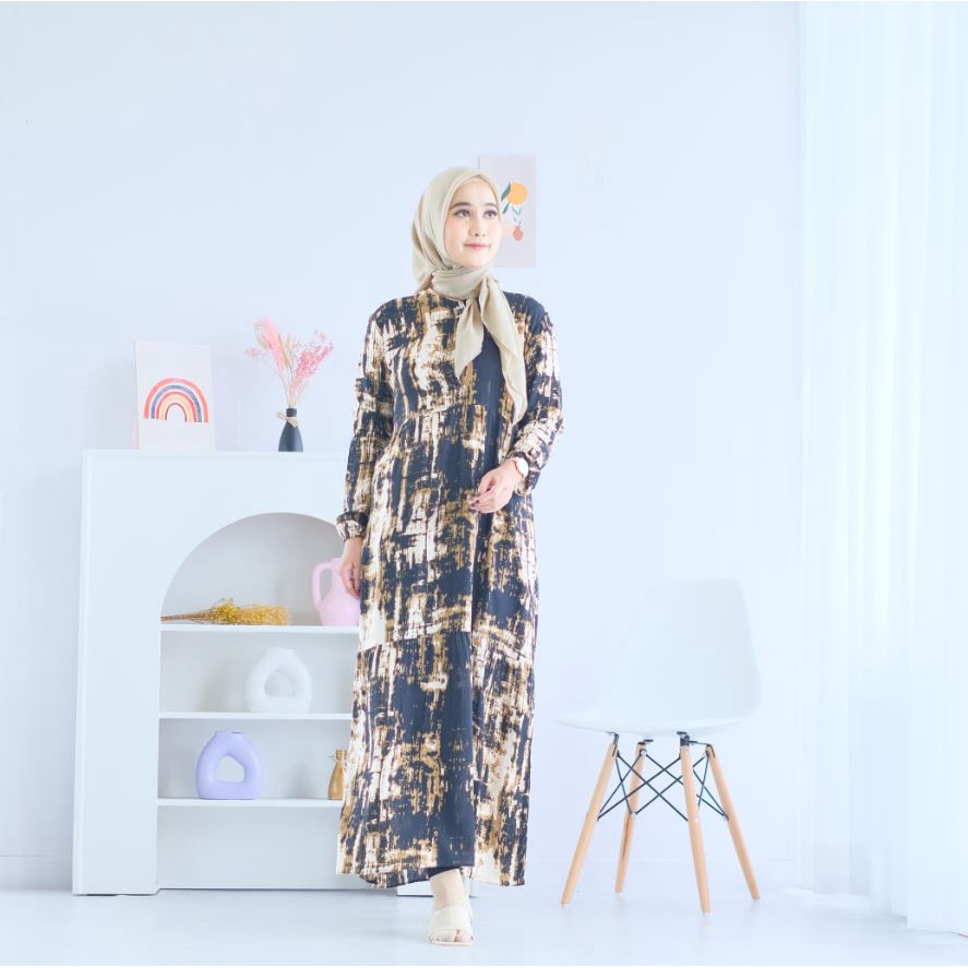 (RPA) GAMIS LANA MAXI MIDI DRESS BUSUI WANITA RAYON MOTIF UNIQLO