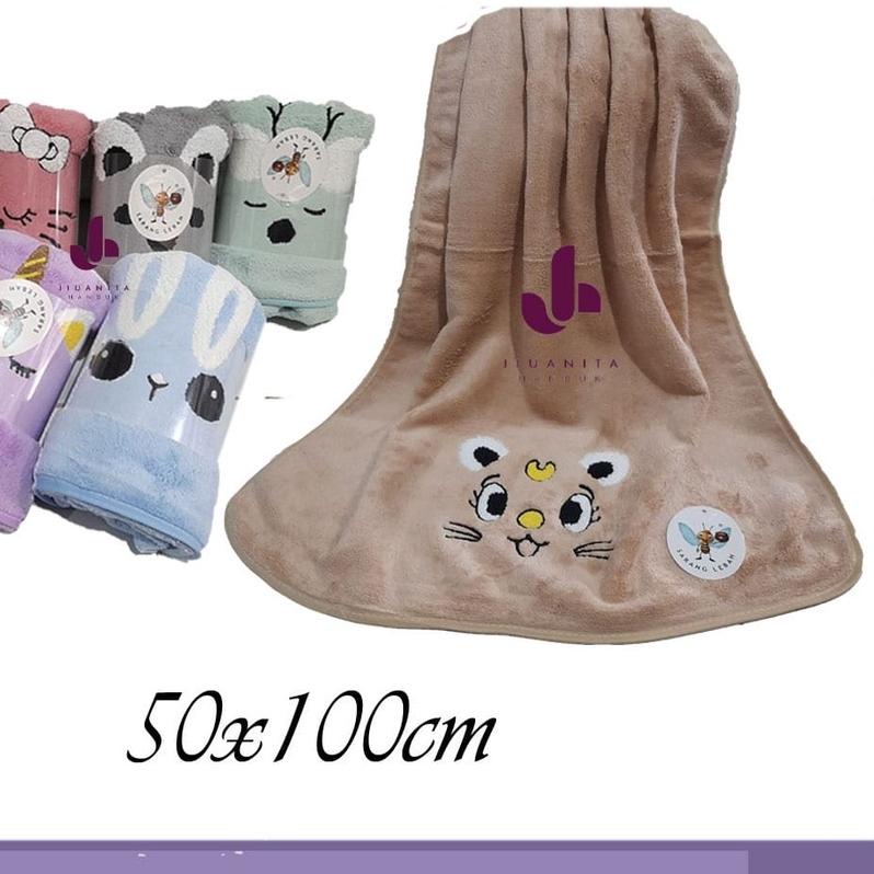 ♠ JH Handuk Microfiber Sarang Lebah Uk 50x100 Bordir Mata / Kuping Timbul ۞