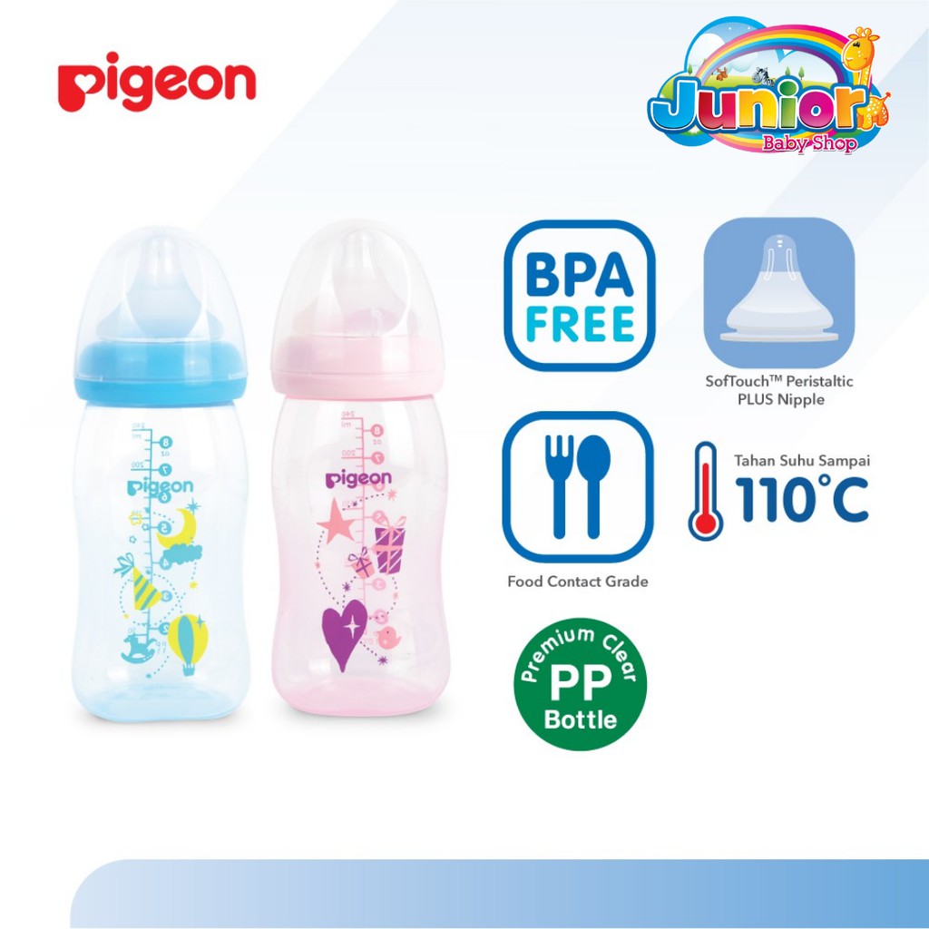 Pigeon Botol PP Clear WIde Neck Pink 240ml W/P-Plus Nipple