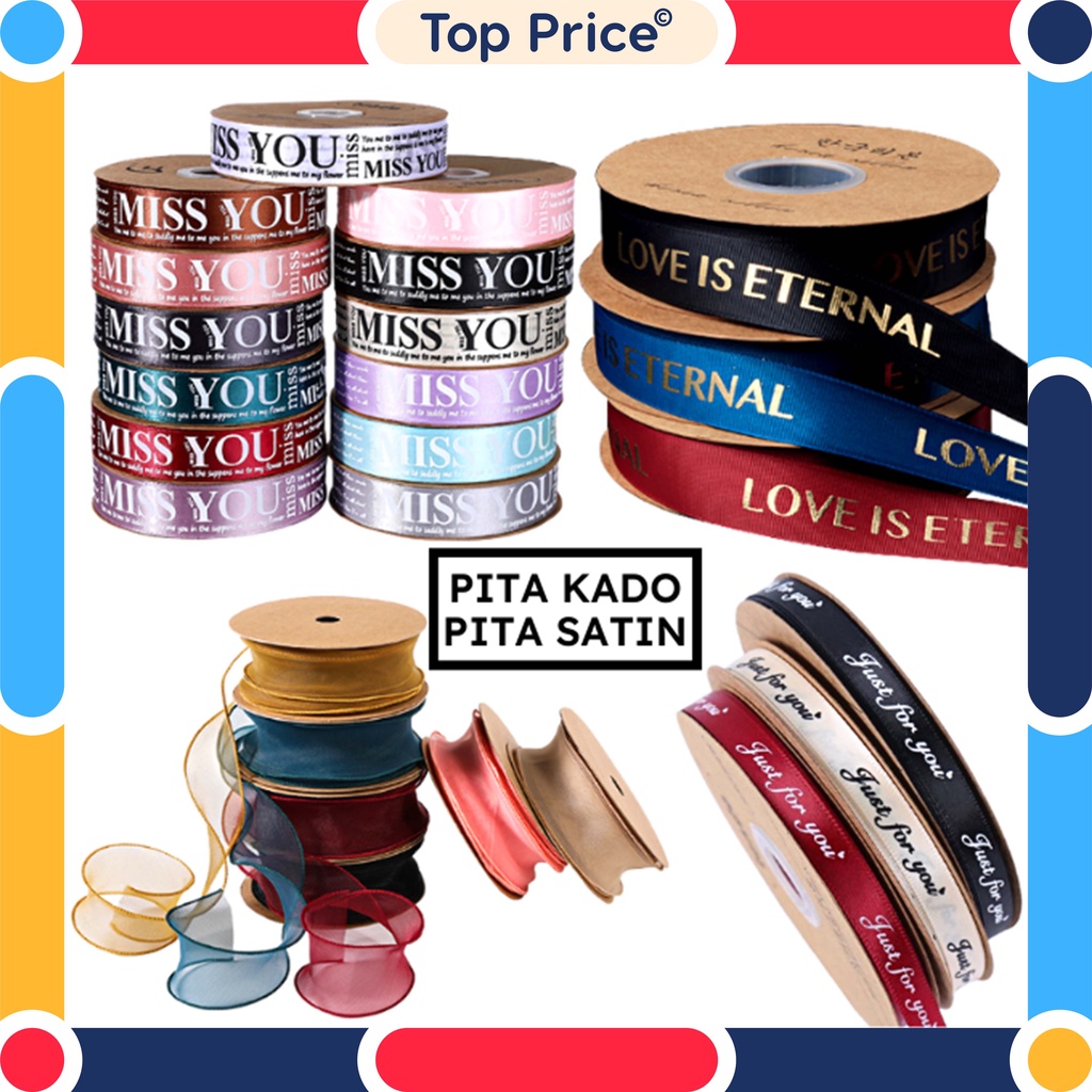 

TOPPRICE Pita Satin Motif I Miss You Pita Kado Buket Bunga dekorasi Flower Bouquet Ribbon Import Premium KB42 / KB44 / KB45 / KB46 / KB06