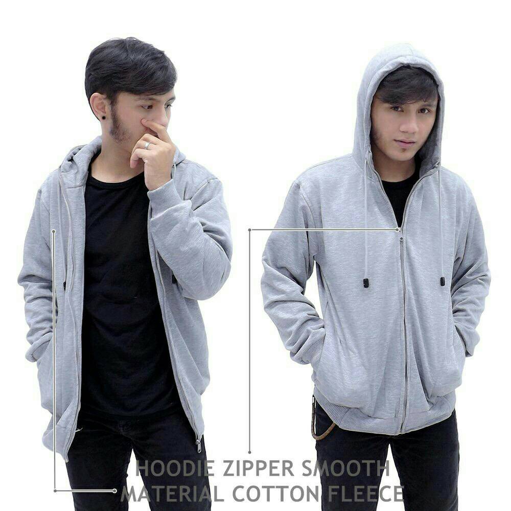 Jaket Zipper Hoodie Pria | Sweater Polos Wanita Bahan Fleece Tebal  | Geser Gambar Untuk Pilih Warna