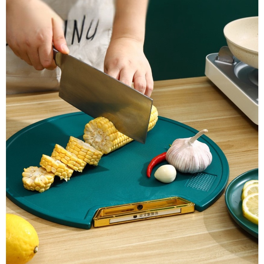 (KJO) 2in1 Cutting Board / Talenan Bulat 2 in 1 dan Parutan Minimalis Bahan Plastik Anti Jamur Bakteri Bisa Berdiri