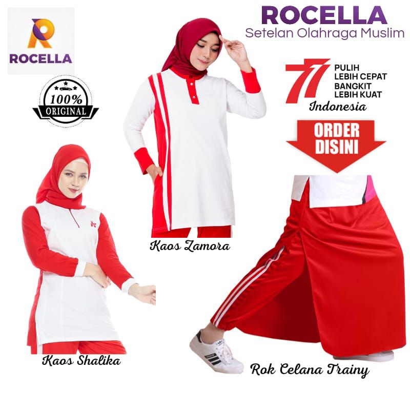 Setelan Olahraga wanita baju olahraga Wanita muslimah  Setelan olahraga merah putih Rocella