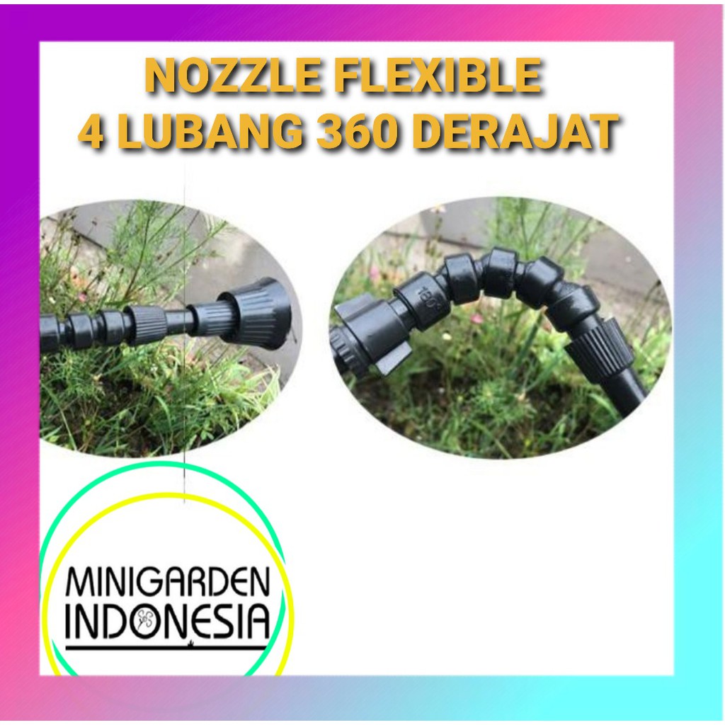 FLEXIBLE NOZZLE 4 LUBANG sprayer elektrik putar elastis spruyer mist fogger kabut irigasi taman