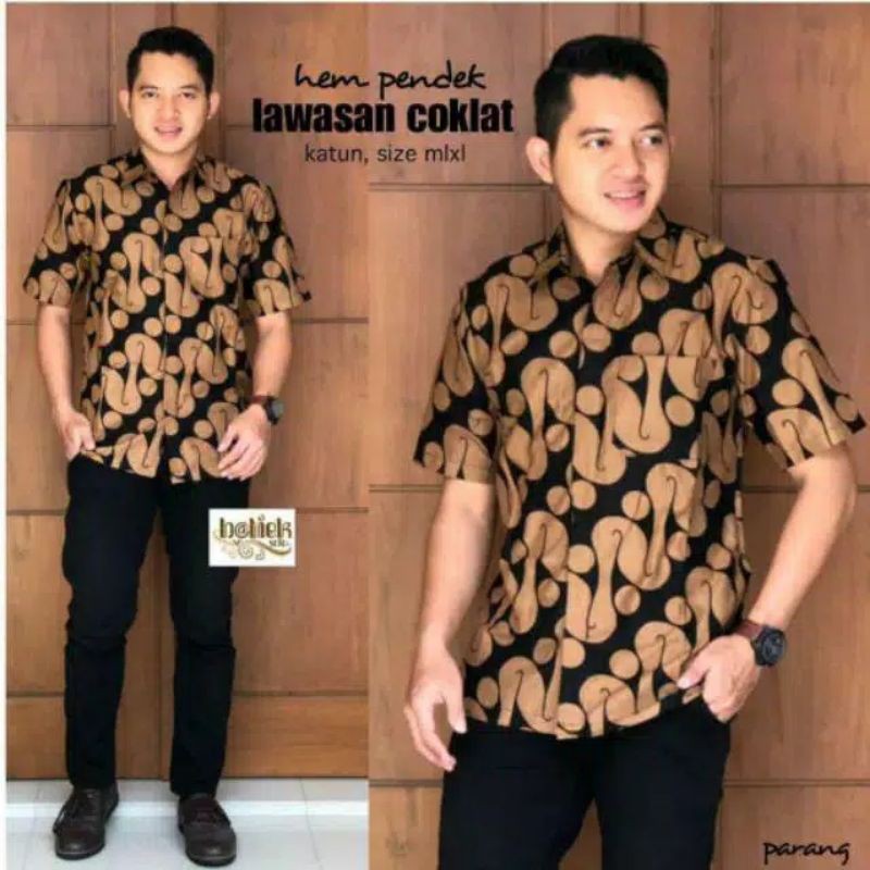 022 Zahira Batik HRB026 Kenongo Hem Kemeja Batik Pria Lengan Pendek  Katun Primis Halus M L XL